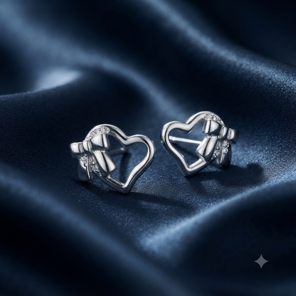 SYLVEXIA 925 Sterling Silver Open Heart Bow Stud Earrings for Women