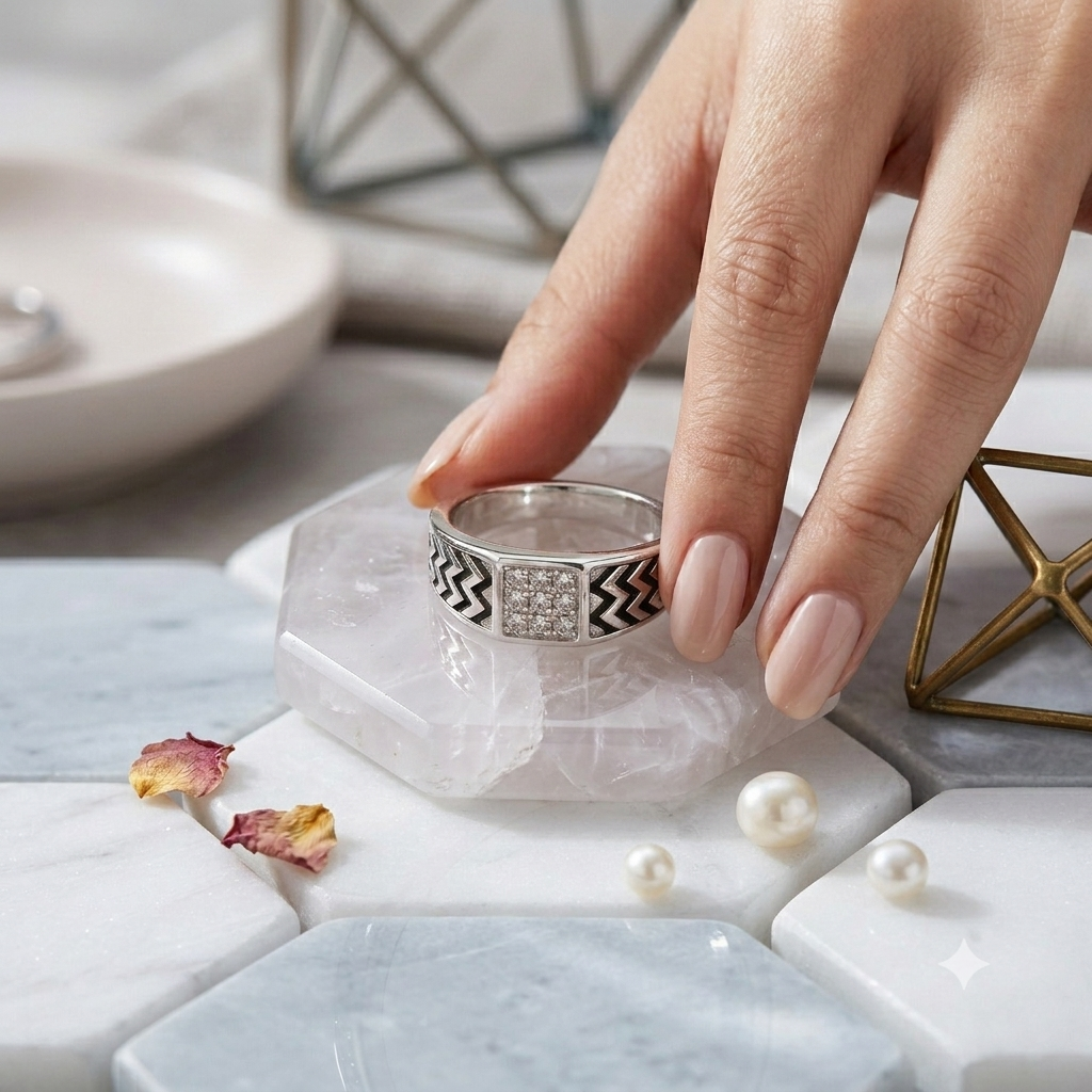 925 Sterling Silver Two-Tone CZ Statement Band Ring