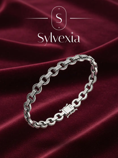 Sylevexia Silver Chain Link Bracelet for Men Stylish