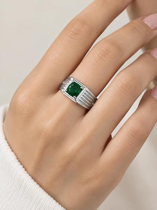 SYLVEXIA 925 Sterling Silver Green CZ Gemstone Statement Ring