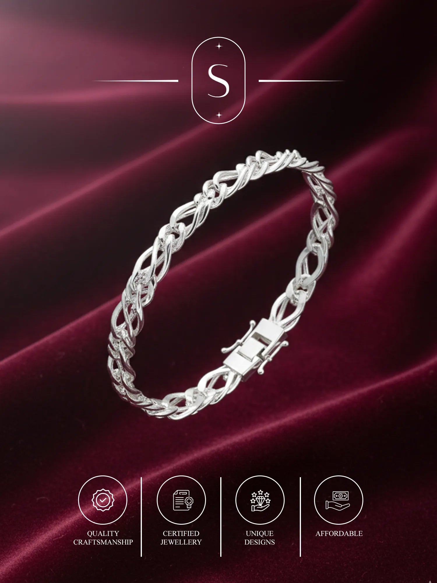 Sylvexia Men’s Silver Chain Bracelet – Interwoven Link Stylish Bracelet for Men