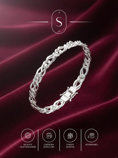 Sylvexia Men’s Silver Chain Bracelet – Interwoven Link Stylish Bracelet for Men