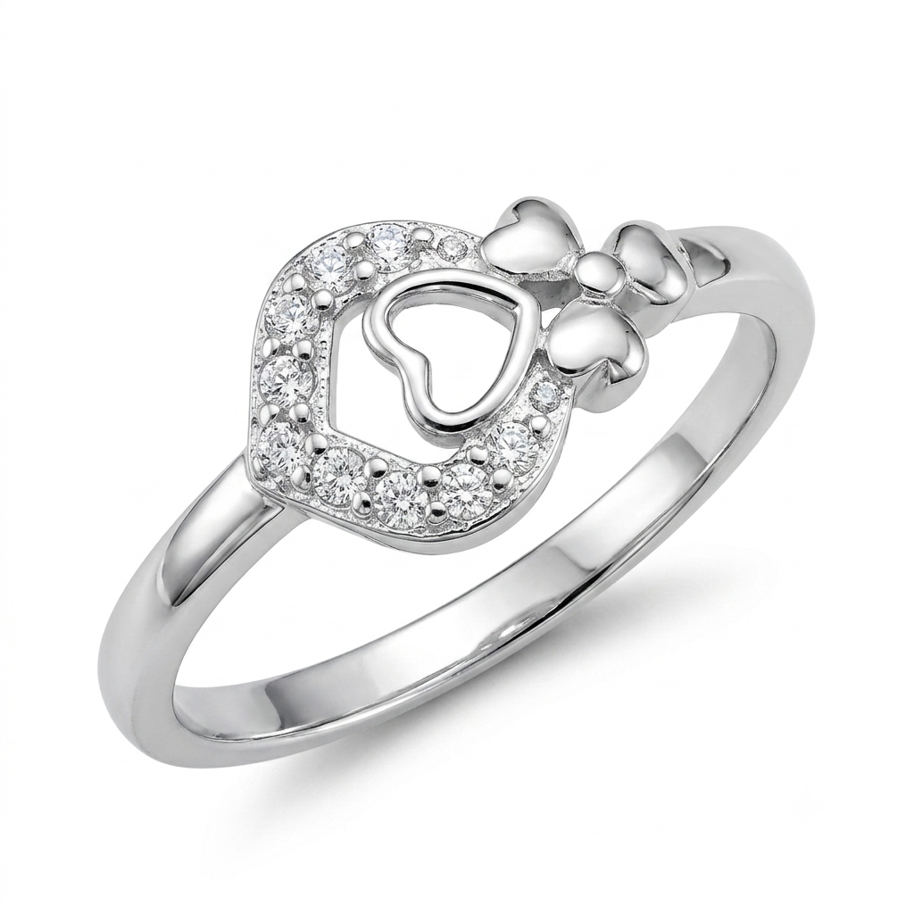 Sylvexia 925 Sterling Silver Heart Bow Ring for Women