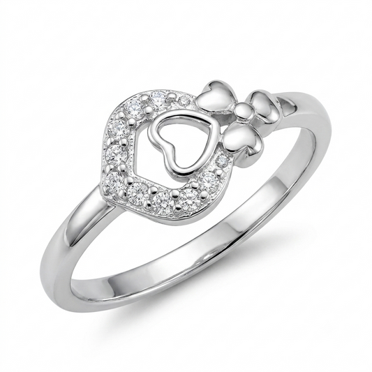 Sylvexia 925 Sterling Silver Heart Bow Ring for Women