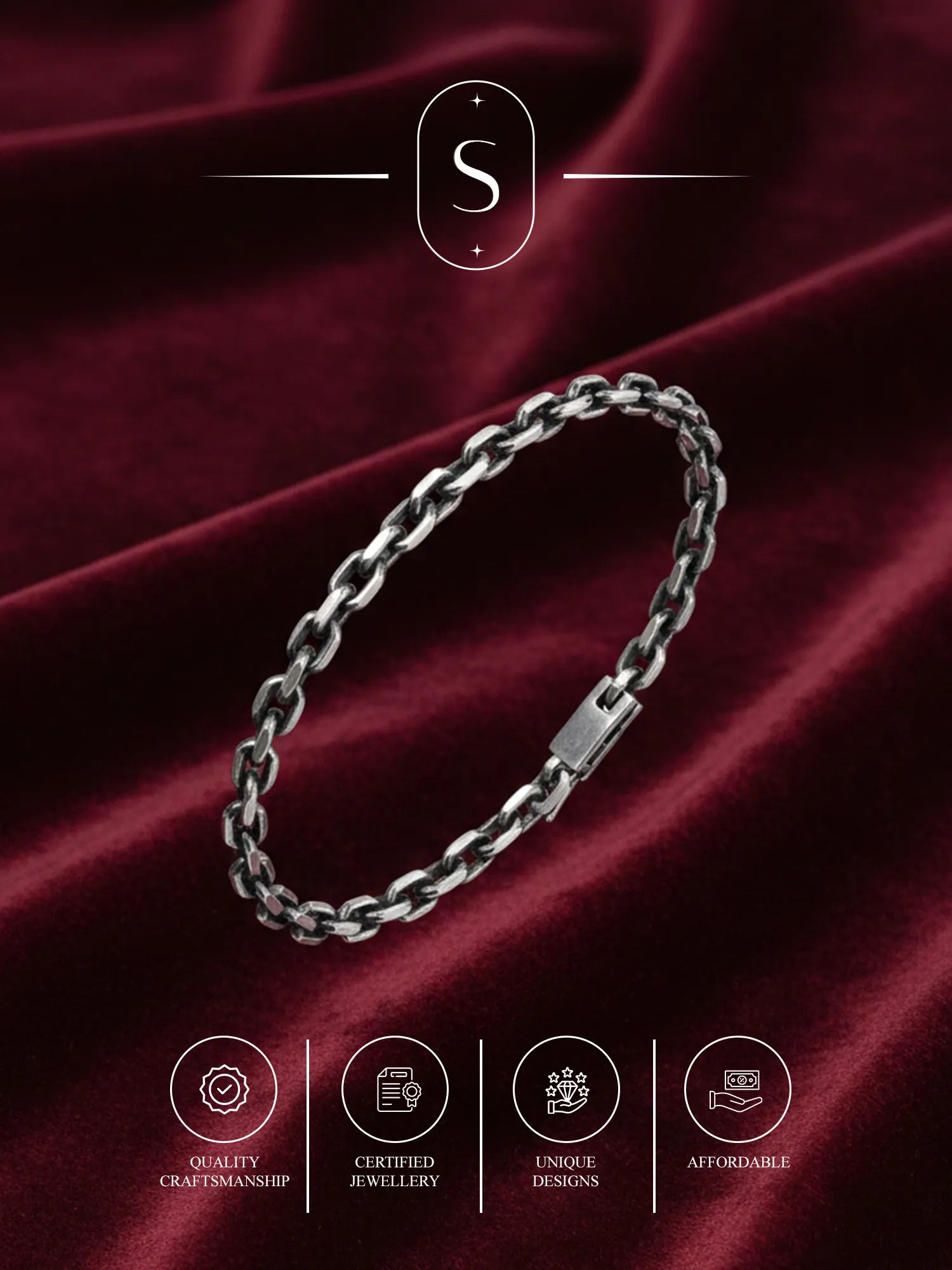 Sylvexia Men’s Silver Rectangular Link Bracelet