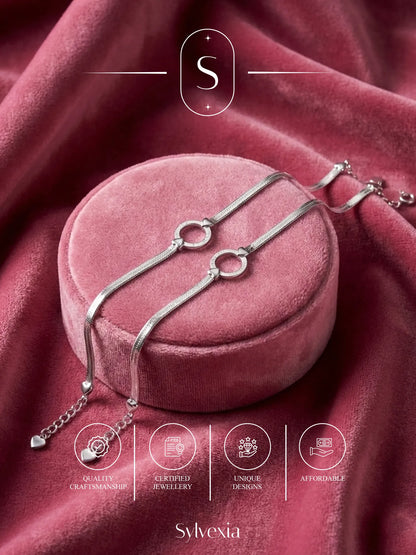 Sylvexia Silver Charm Anklet for Women | Elegant Stylish Payal