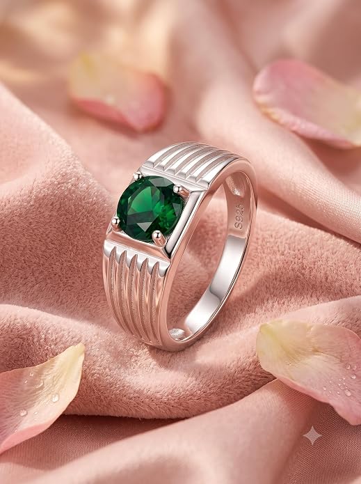 SYLVEXIA 925 Sterling Silver Green CZ Gemstone Statement Ring
