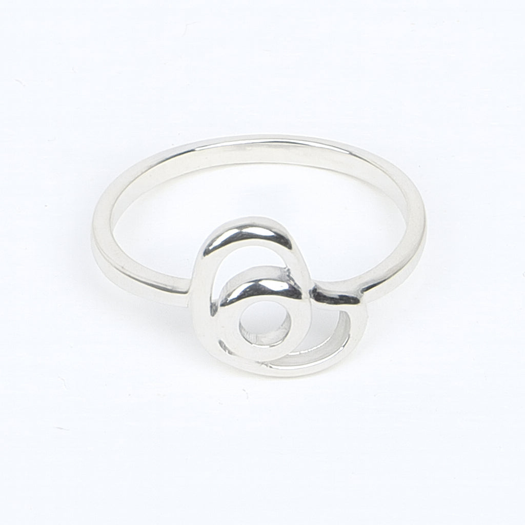 925 sterling silver abstract loop ring with modern circular design for women