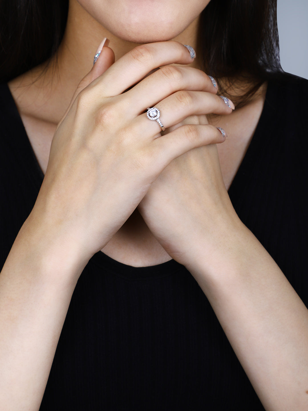 SYLVEXIA 925 Sterling Silver Halo CZ Solitaire Ring for Women