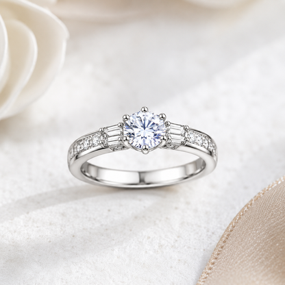 Sylvexia 925 Sterling Silver Solitaire CZ Ring for Women