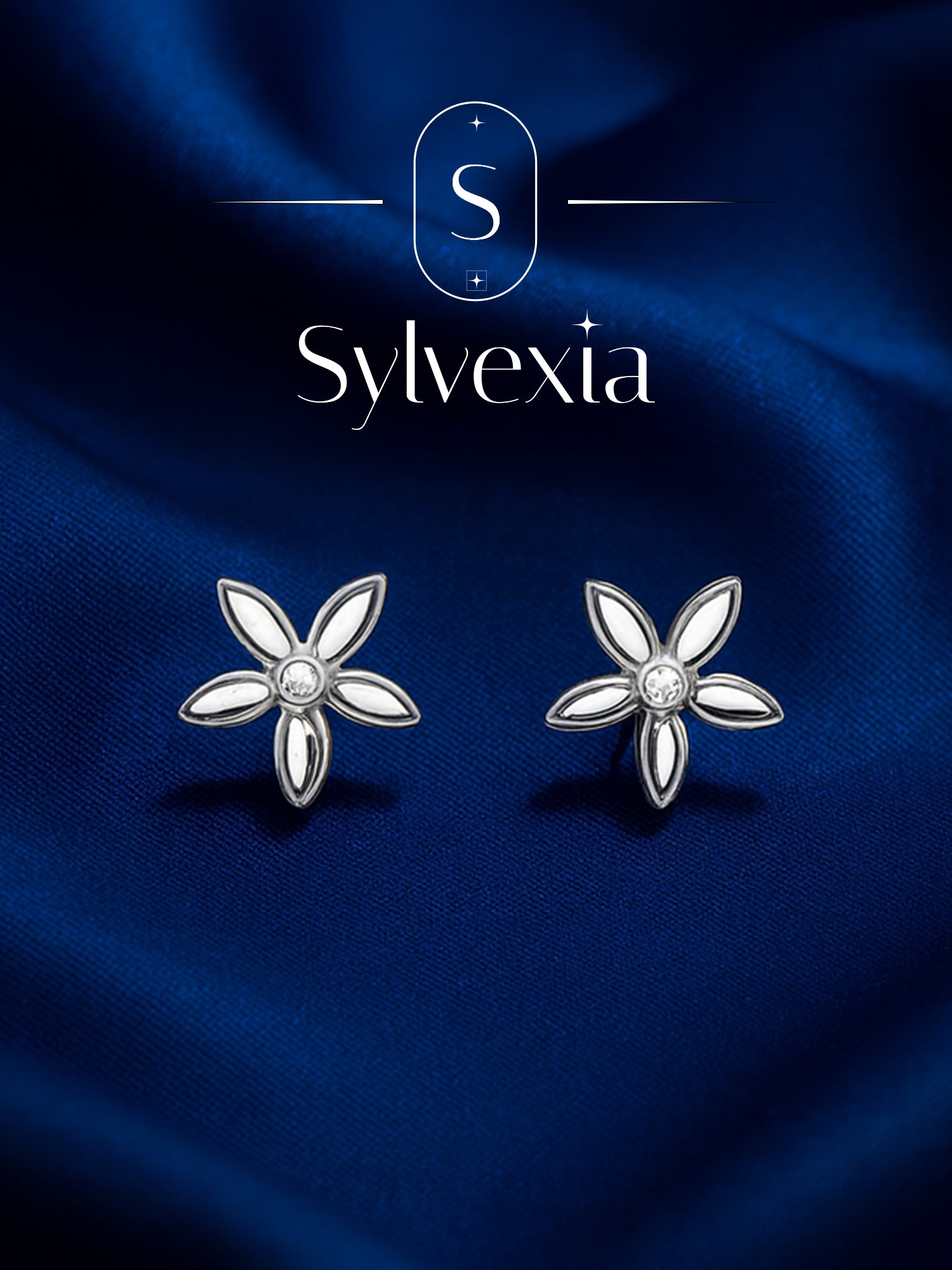 Sylvexia Silver Minimal Floral Stud Earrings