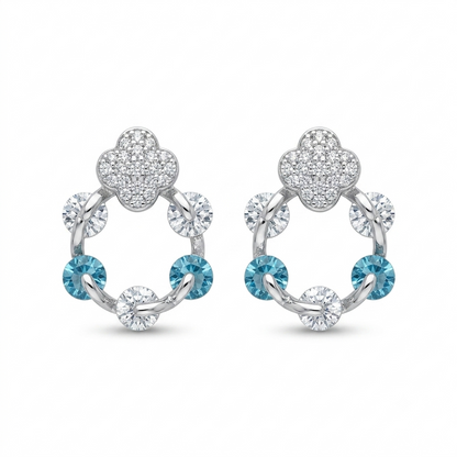SYLVEXIA 925 Sterling Silver CZ Clover Halo Blue Stud Earrings for Women