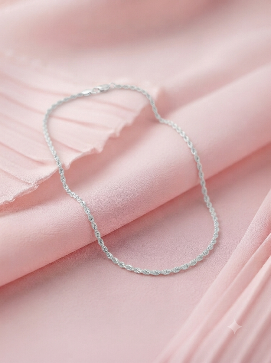 925 Sterling Silver Rope Chain Necklace with Lobster Clasp