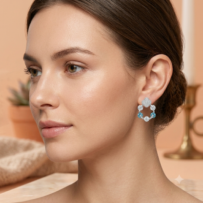 SYLVEXIA 925 Sterling Silver CZ Clover Halo Blue Stud Earrings for Women