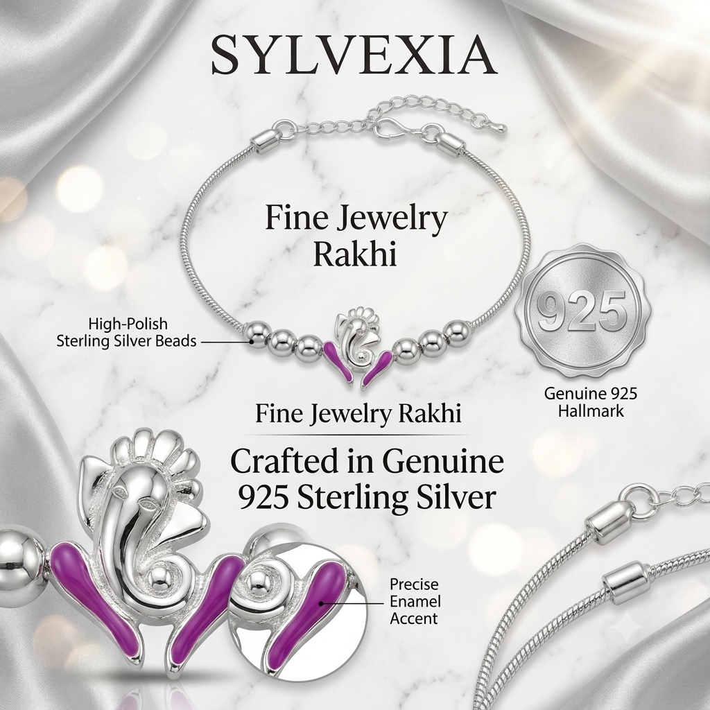 SYLVEXIA 925 Sterling Silver Red Ganesha Rakhi Bracelet for Brother