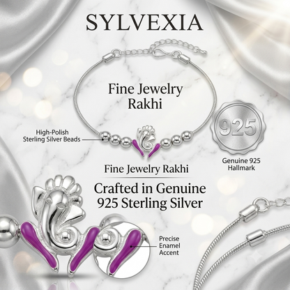 SYLVEXIA 925 Sterling Silver Red Ganesha Rakhi Bracelet for Brother
