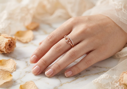 Sylvexia 925 Sterling Silver Rose Gold Heart CZ Ring for Women