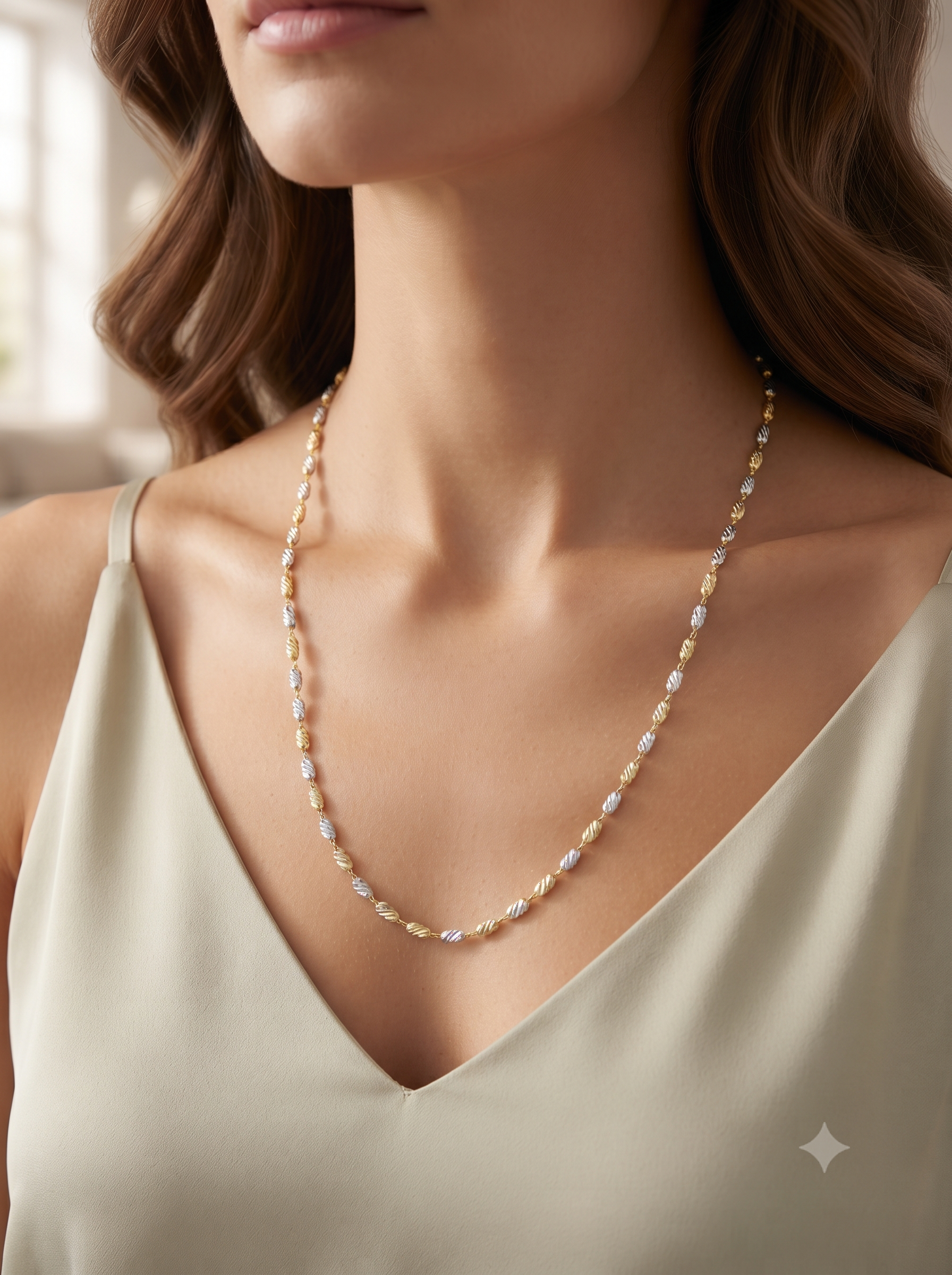 SYLVEXIA 925 Sterling Silver Two Tone Beaded Chain Necklace for Women