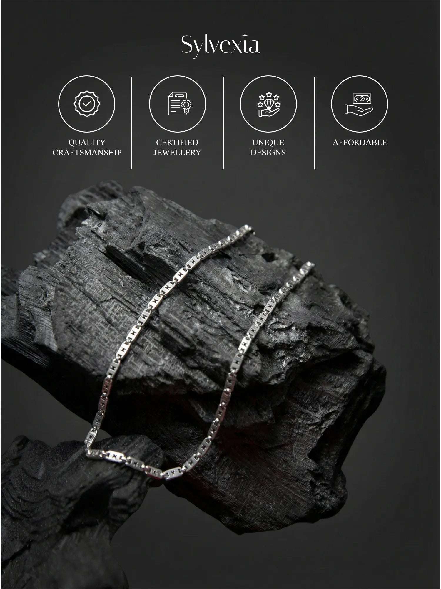 Sylvexia 925 Sterling Silver Designer Link Chain for Men