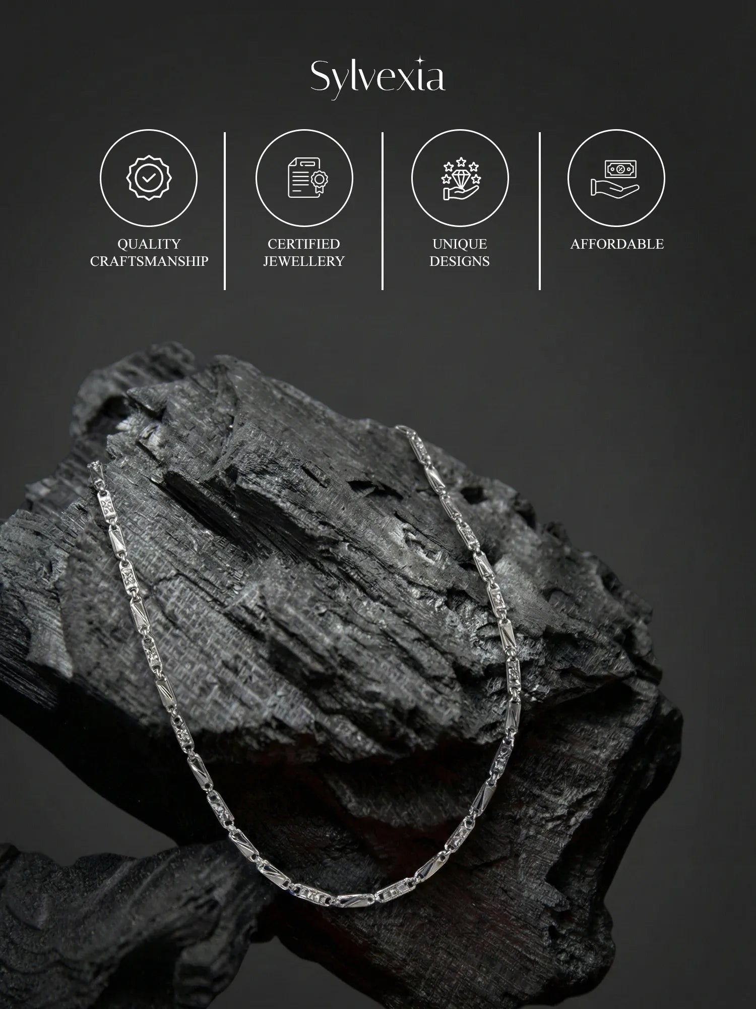 Sylvexia 925 Sterling Silver Designer Link Chain for Men