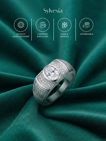 Sylvexia 925 Sterling Silver Round CZ Stone Ring for Men