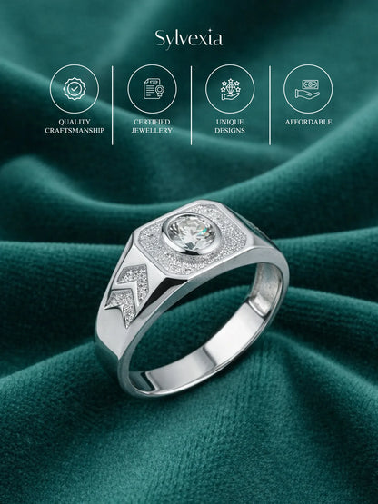 Men’s 925 Sterling Silver Diamond Square Ring