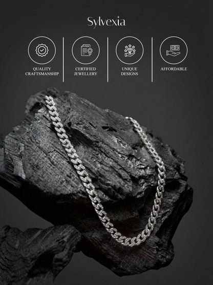 Sylvexia 925 Sterling Silver Heavy Cuban Link Chain for Men