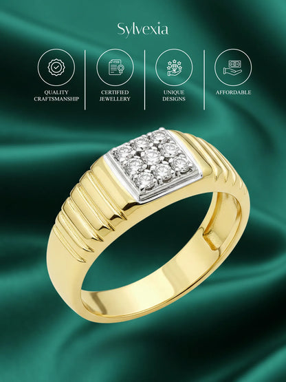 Sylvexia Men’s Gold Finish 925 Sterling Silver Square Stone Designer Ring