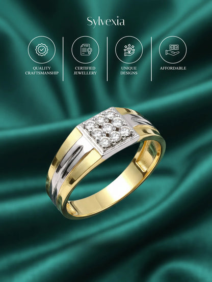 Sylvexia Two-Tone Gold & Silver CZ Cluster Men’s Ring