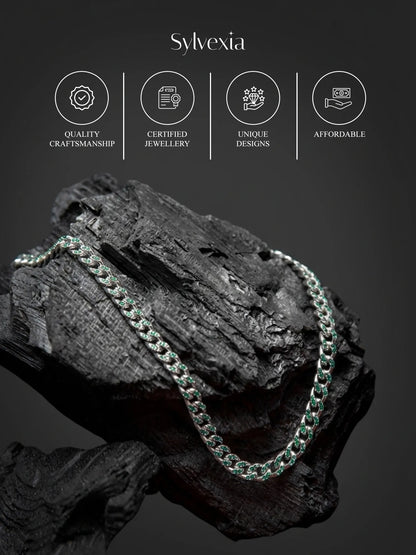 Sylvexia 925 Sterling Silver Rectangle Link Chain for Men