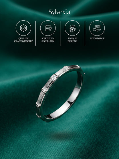 Sylvexia 925 Sterling Silver Mens Ribbed CZ Band Ring