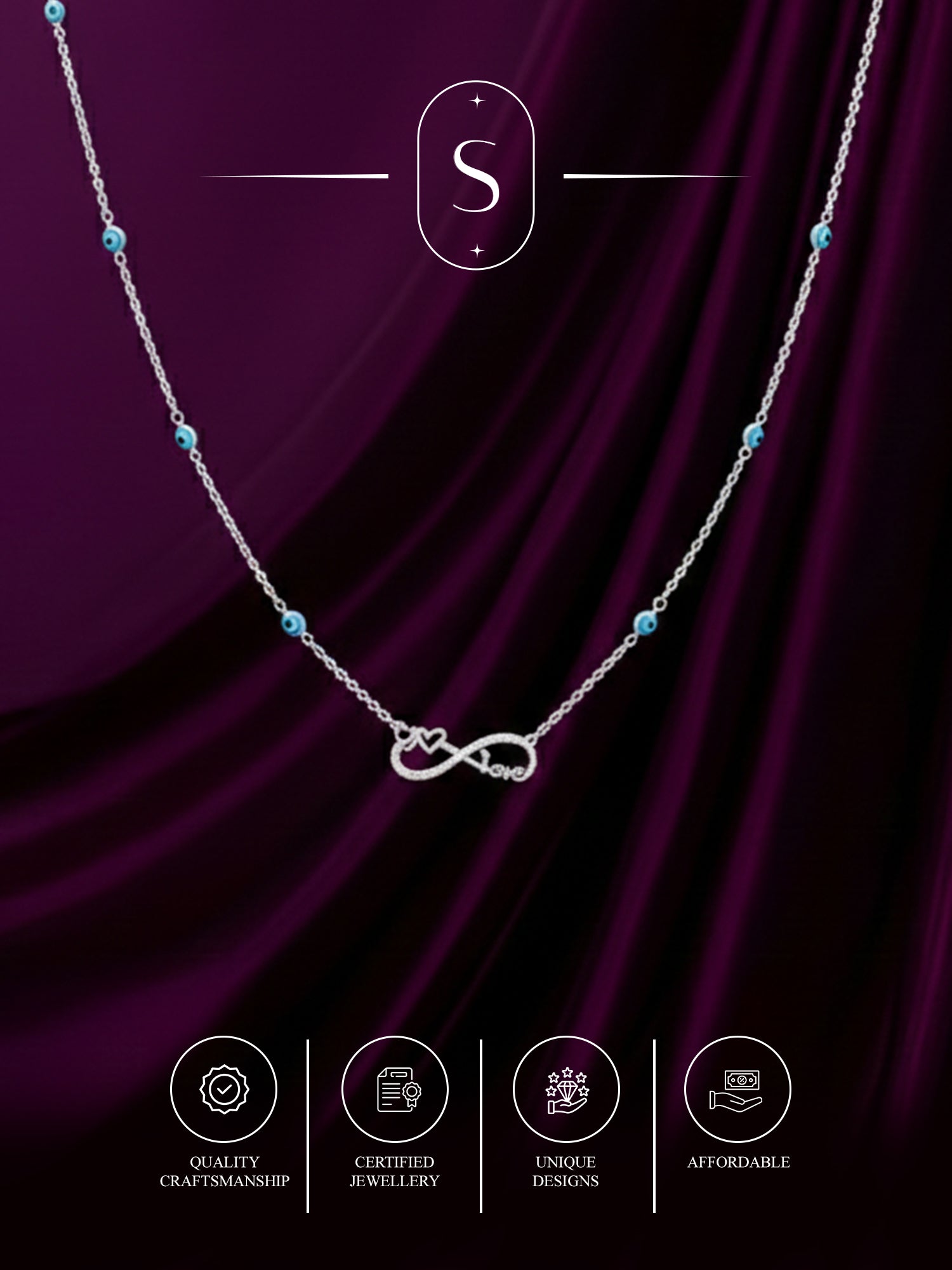 SYLVEXIA 925 Sterling Silver Infinity Evil Eye Necklace for Women