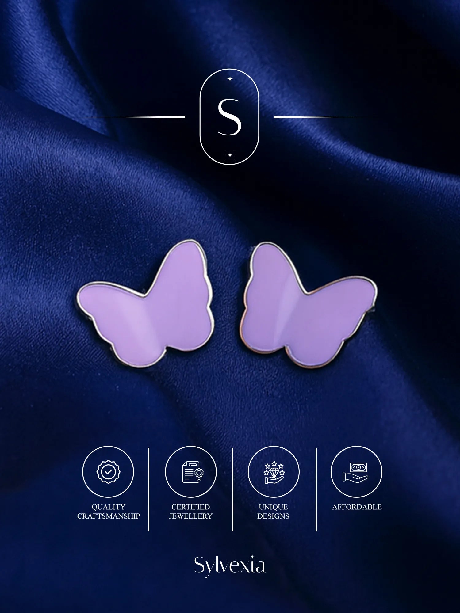 Sylvexia Silver Purple Butterfly Stud Earrings