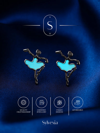 Sylvexia Silver Aqua Ballerina Stud Earrings