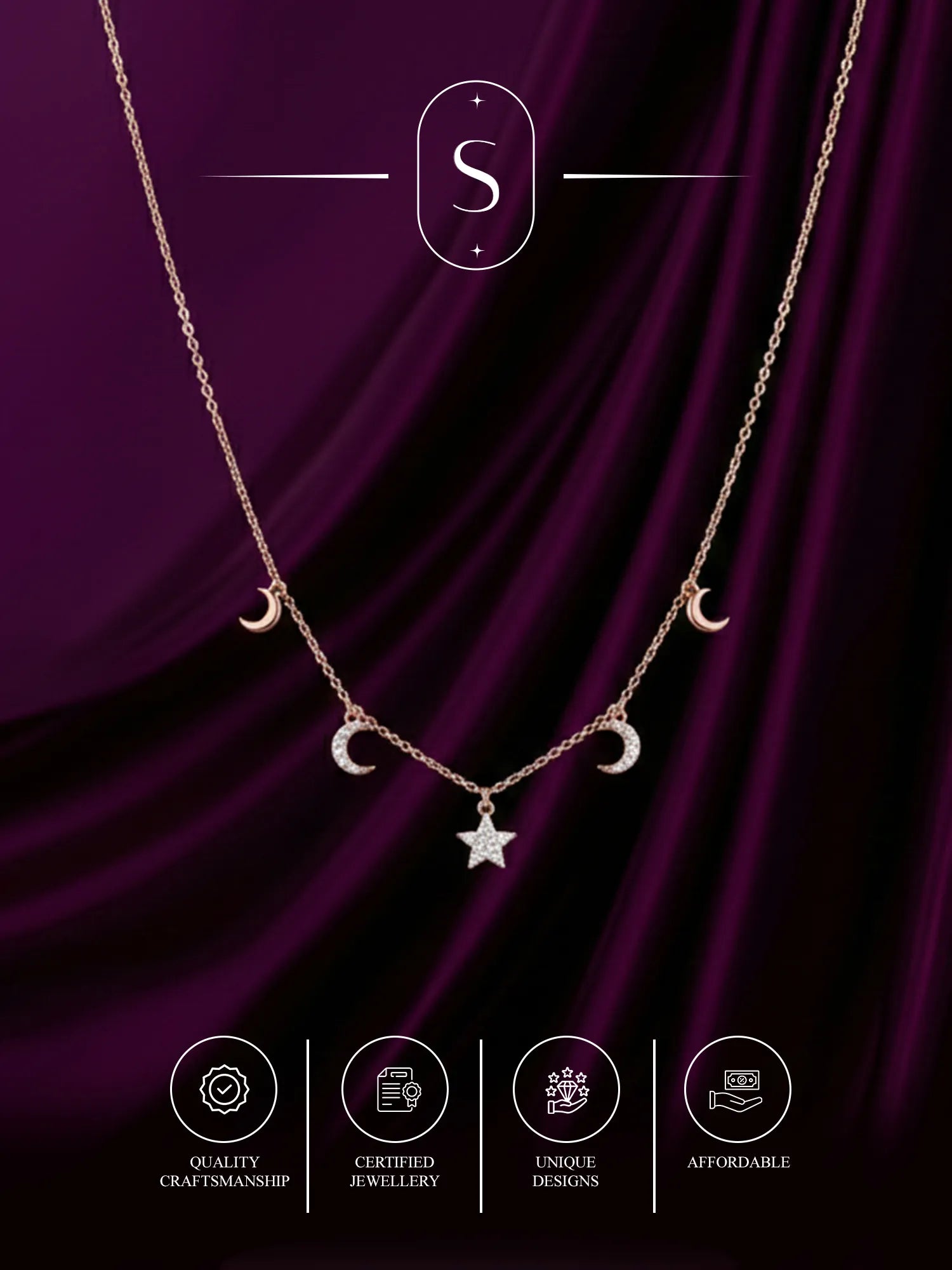 Sylvexia 925 Sterling Silver Moon & Star Charm Necklace for Women