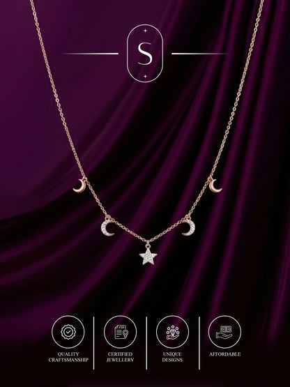 Sylvexia 925 Sterling Silver Moon & Star Charm Necklace for Women