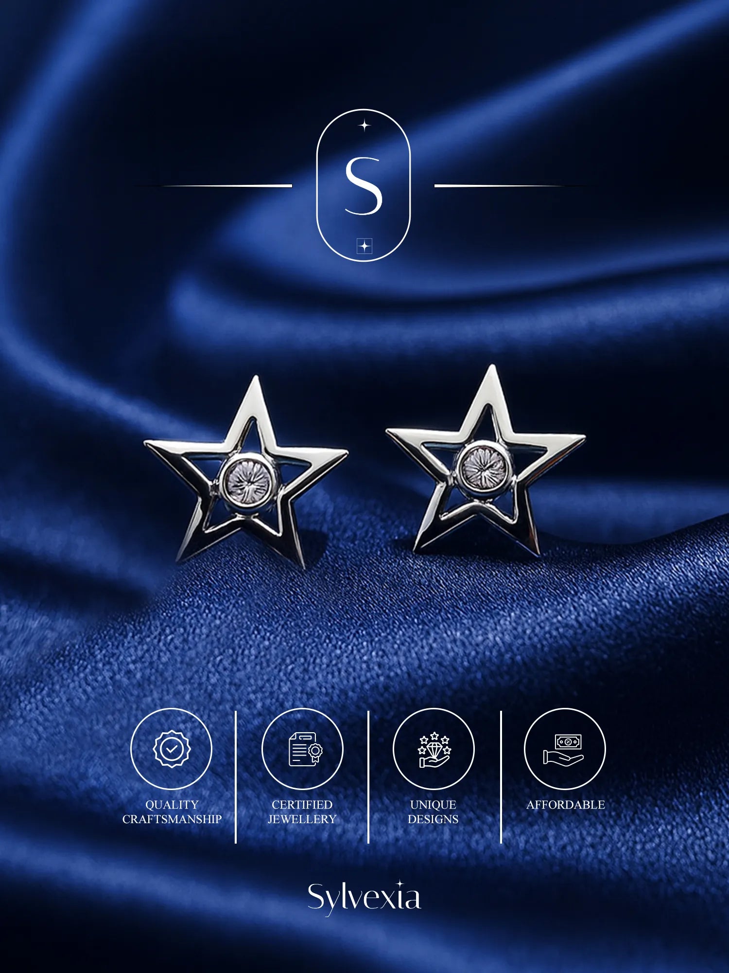 Sylvexia Silver Sparkling Star Stud Earrings
