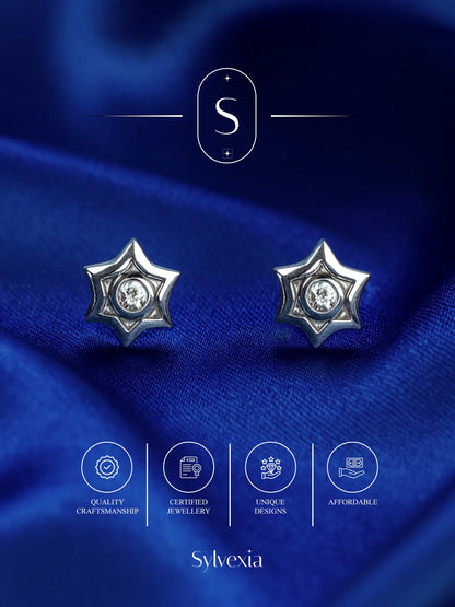 Sylvexia  Silver Sparkling Star Crystal Stud Earrings for Women