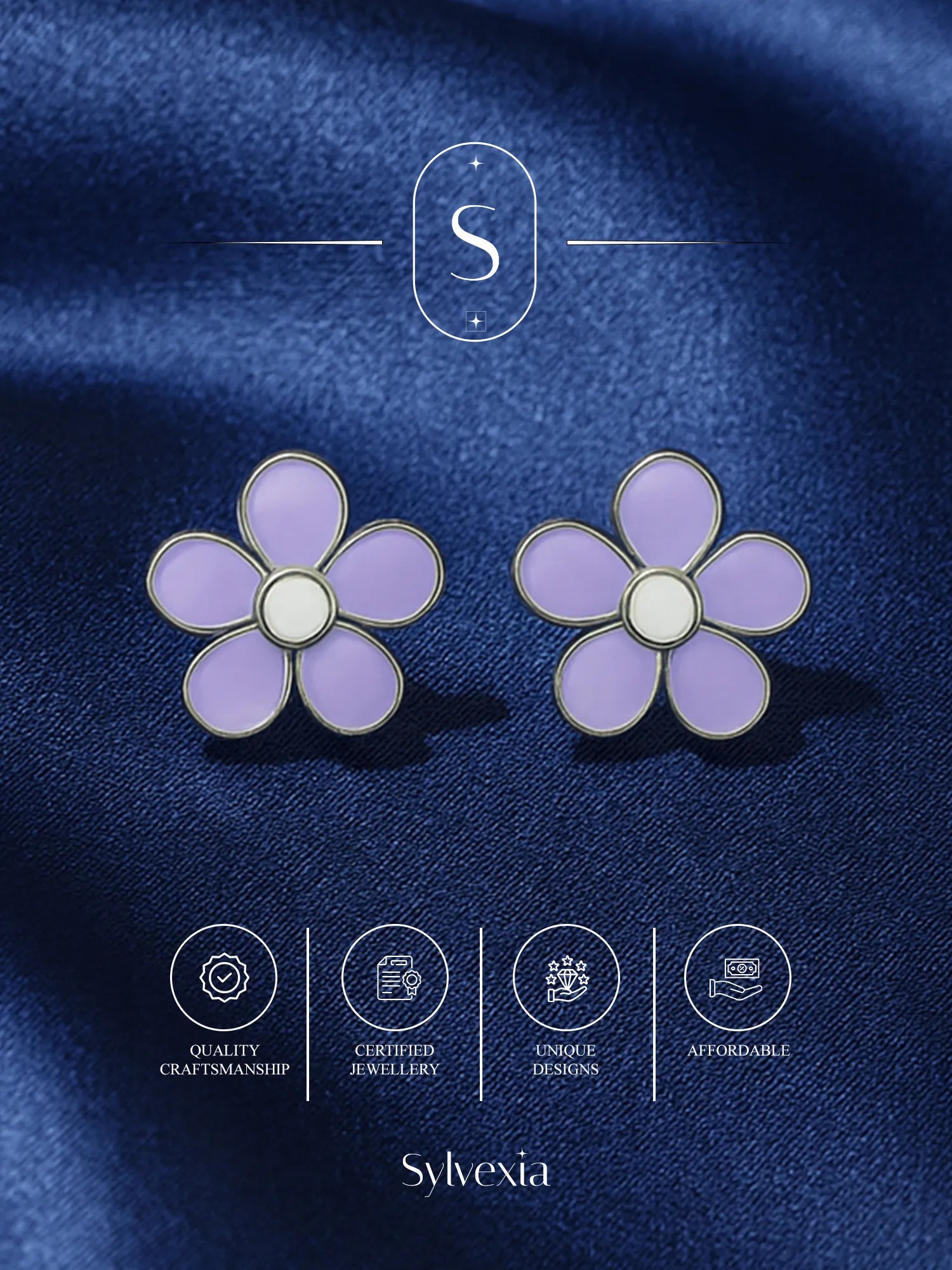 Sylvexia Lavender Daisy Stud Earrings