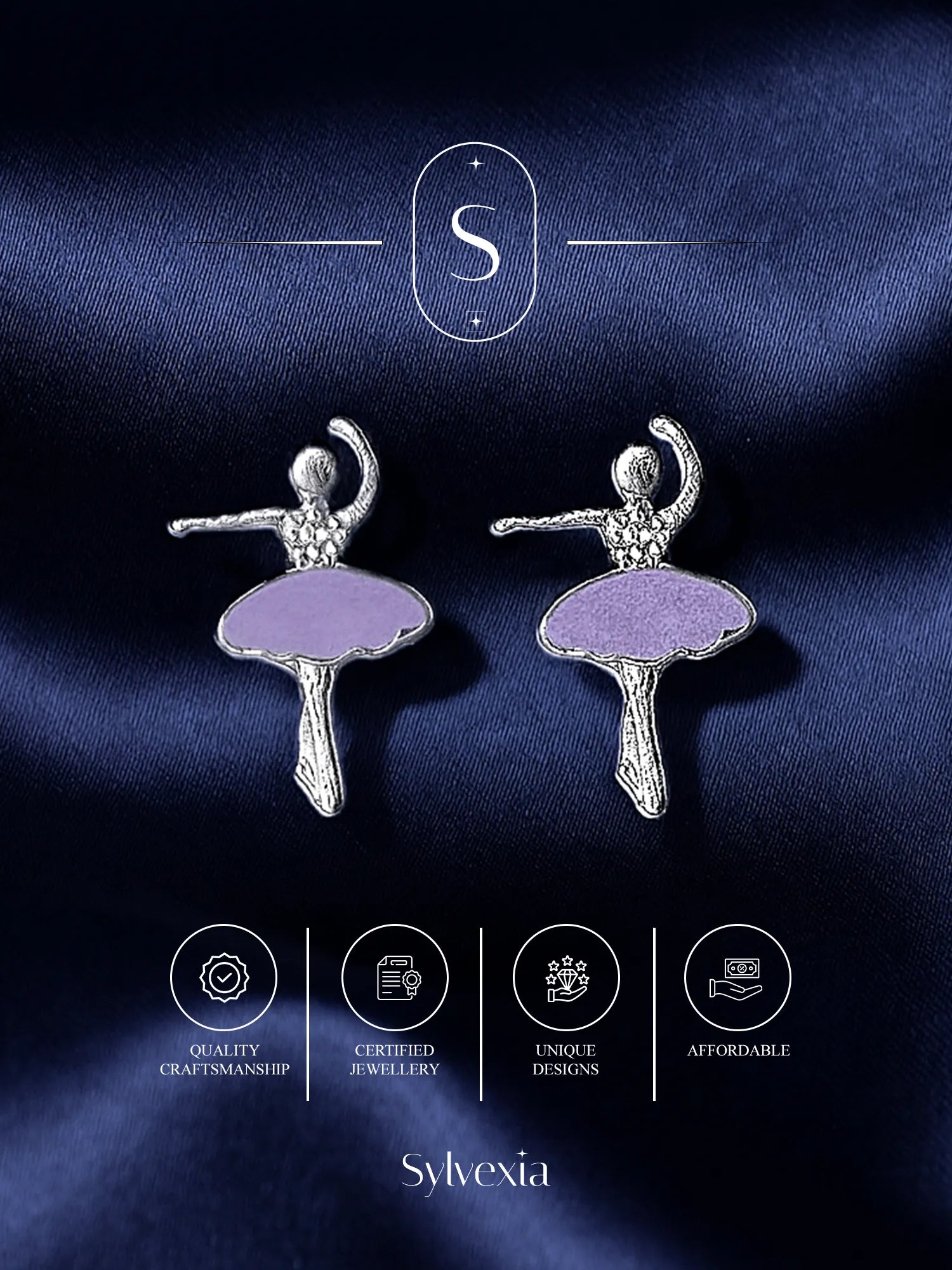 Sylvexia Purple Ballerina Stud Earrings