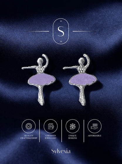 Sylvexia Purple Ballerina Stud Earrings