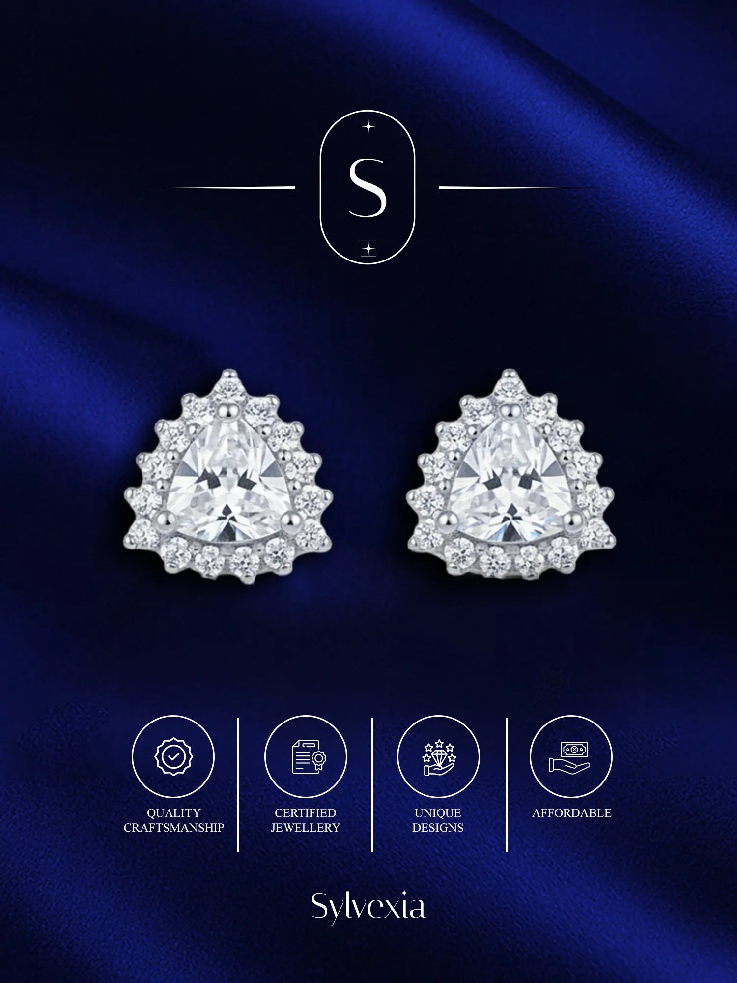 Sylvexia  Silver  Teardrop Halo Crystal Stud Earrings for Women