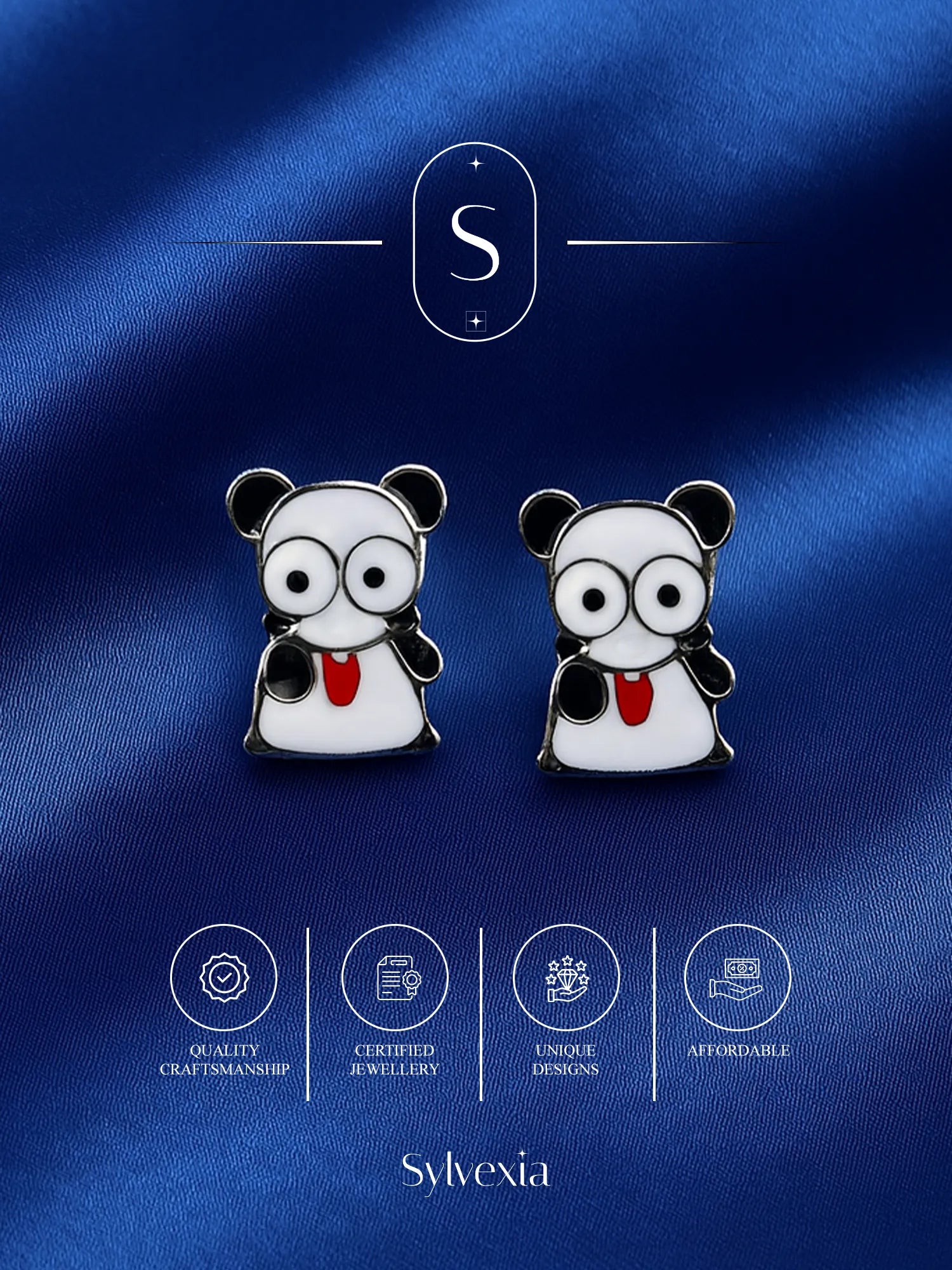 Sylvexia Silver Nerdy Panda Earrings