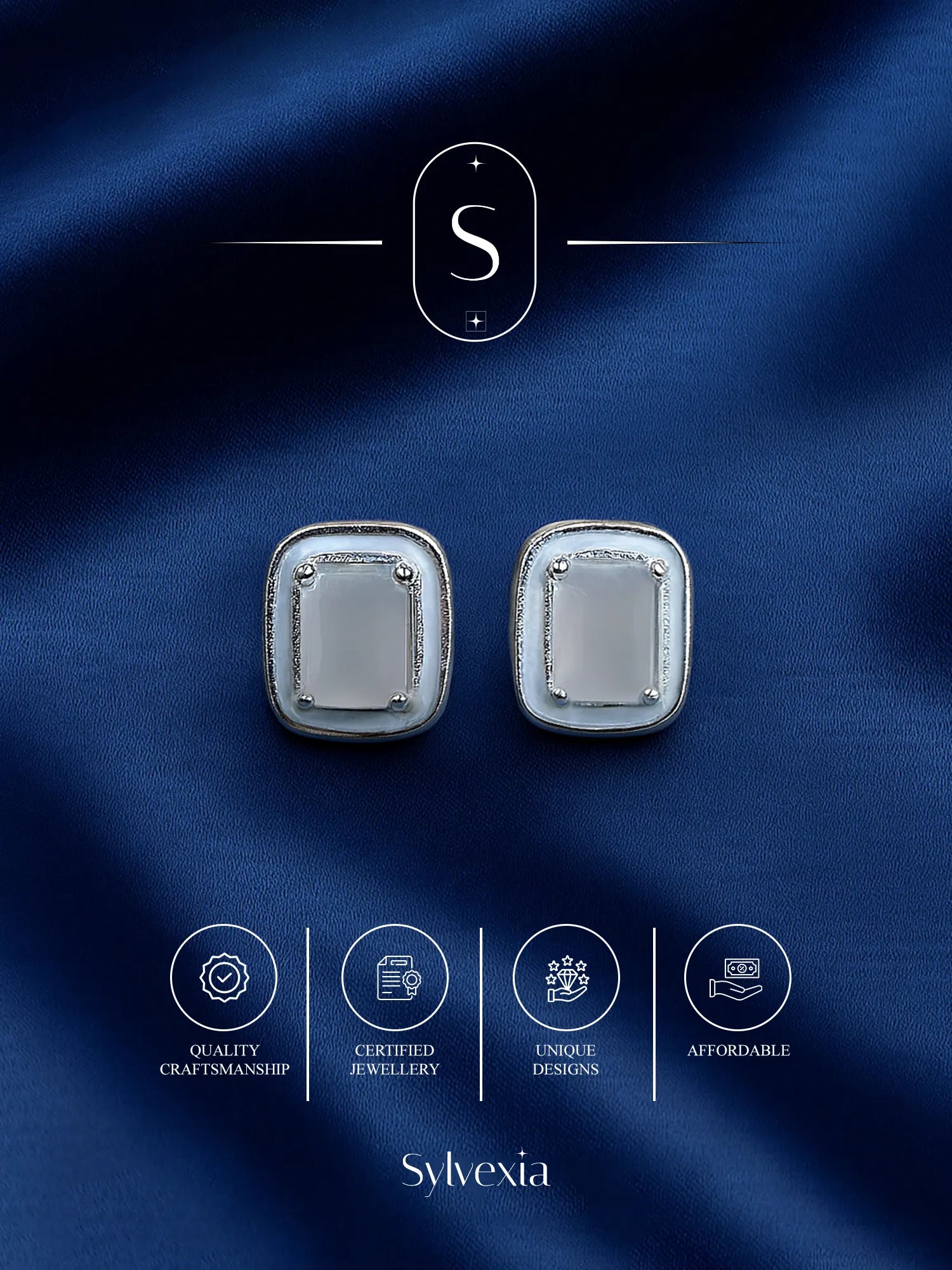 Sylvexia Silver Rectangular Minimal Stud Earrings