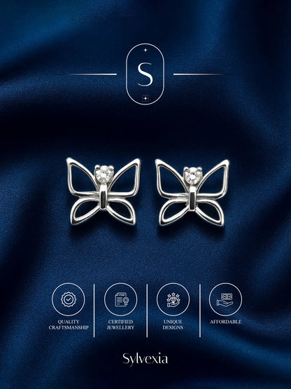 Sylvexia Silver Elegant Butterfly Stud Earrings