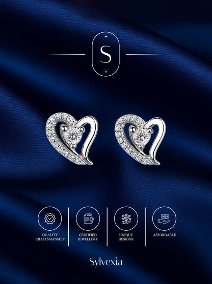 Sylvexia Silver Shimmering Heart Whisper Stud Earrings