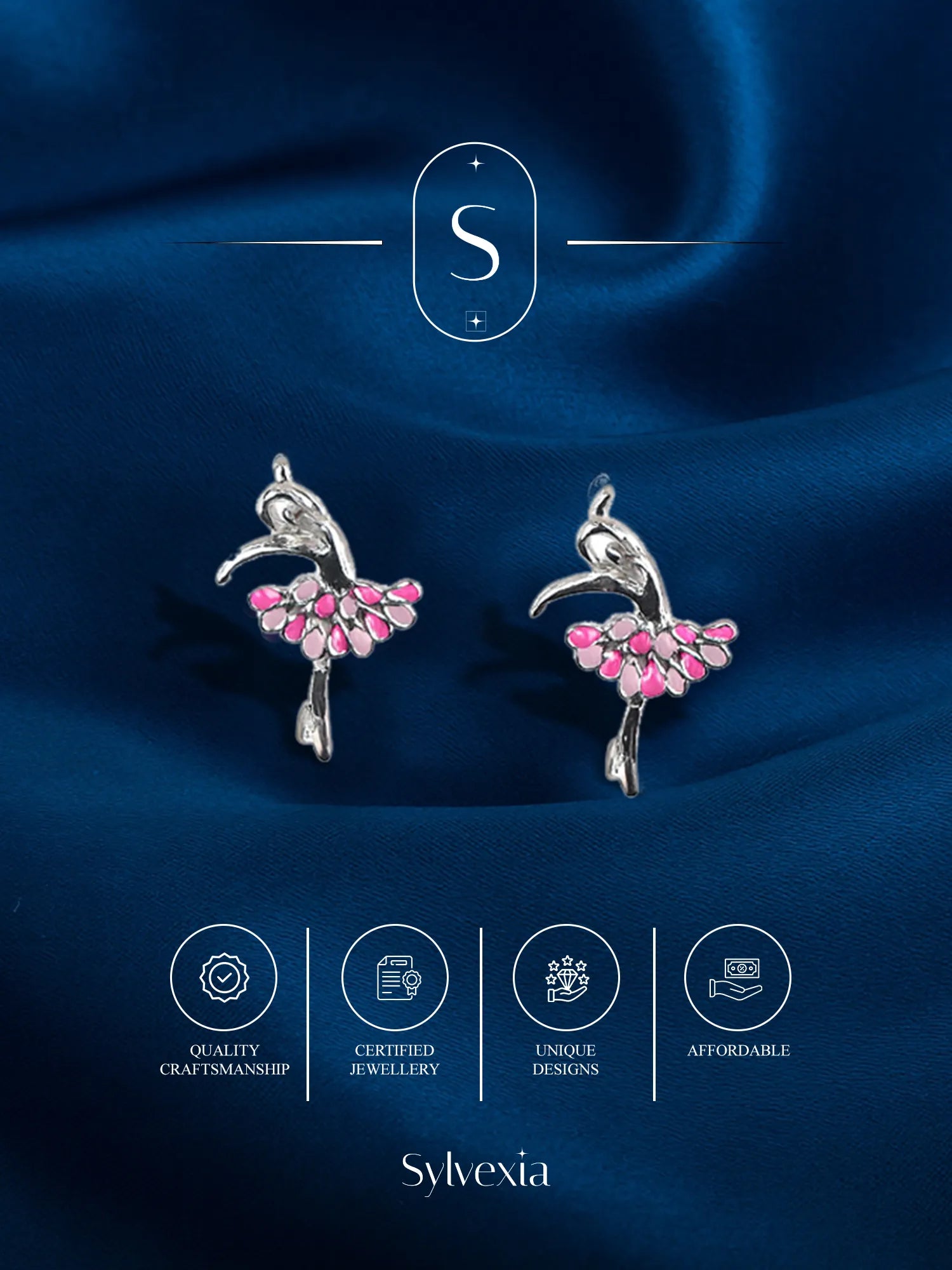 Sylvexia Pink Ballet Dancer Stud Earrings