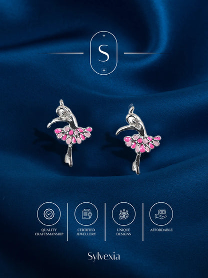 Sylvexia Pink Ballet Dancer Stud Earrings