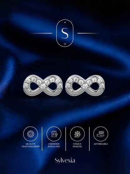 Sylvexia Infinity Crystal Stud Earrings – Elegant Silver Plated