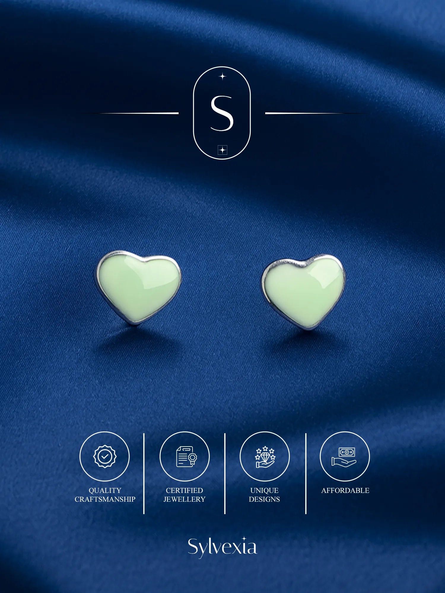 Sylvexia Mint Green Heart Stud Earrings